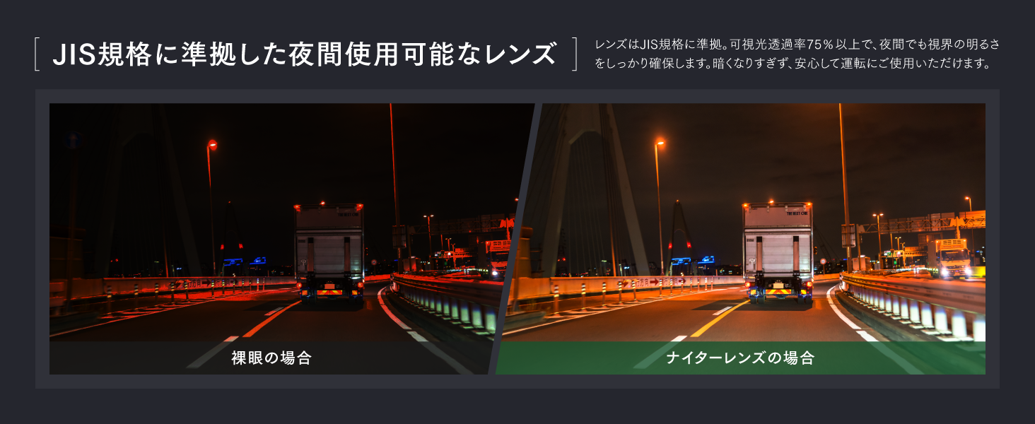 JIS規格に準拠した夜間使用可能なレンズ